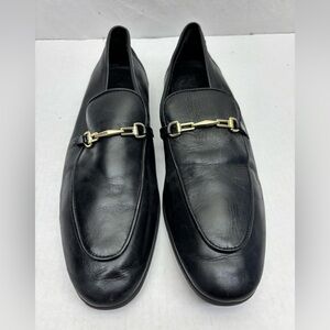 Zara Men's Black Leather Slip-On Loafers with Gold Bit Accent, SZ 43 EU, box 18